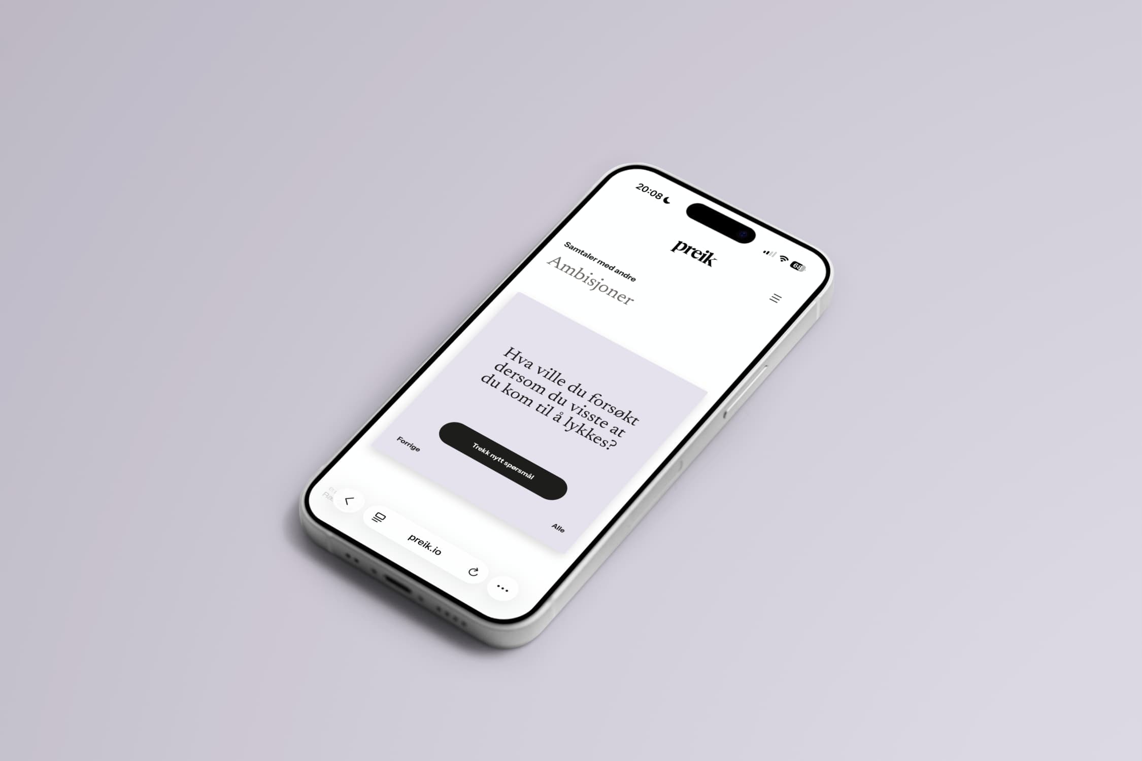 Preik vist på en mobiltelefon med et samtalespørsmål.