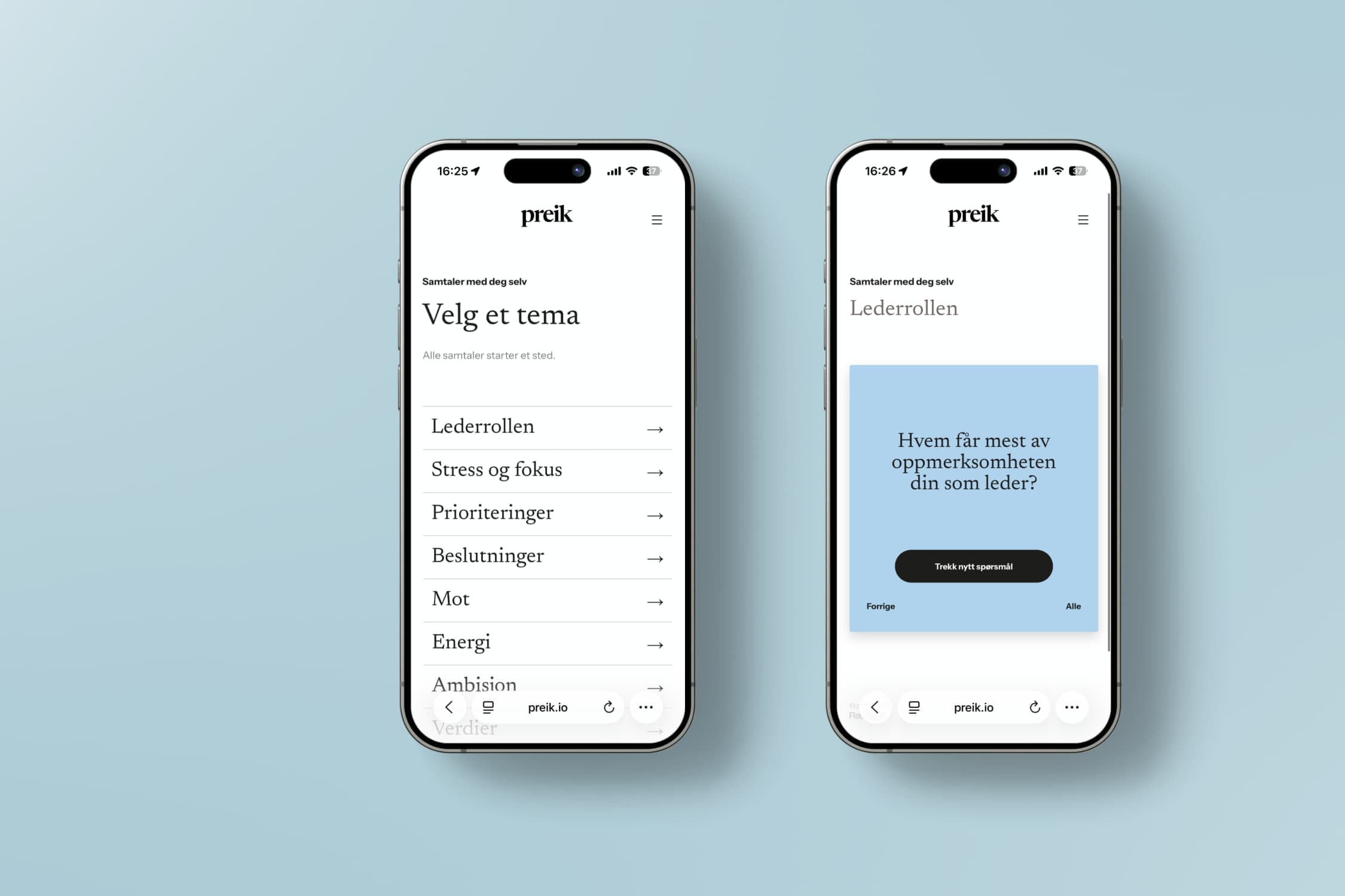 To Preik-skjermer vist på mobiltelefoner.
